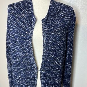 J JILL Cardigan Sweater NEW Longline Blue Melange Pockets Lagenlook Oversized XS